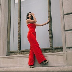 Elegant Red Wide Leg Jumpsuit